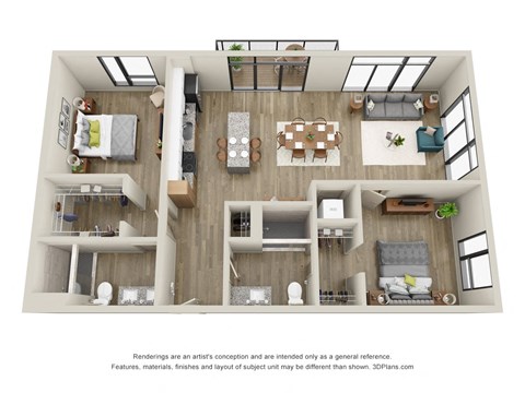 Floor plan for 2 beds, 2 baths, 1168 sqft